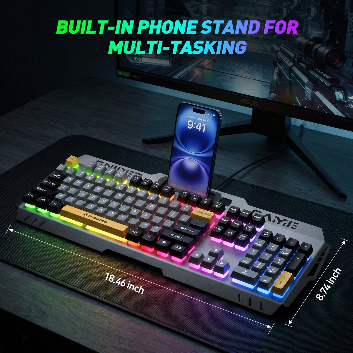 Keyboard angled RGB lit