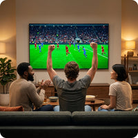Samsung 85-inch U8000H Crystal UHD 4K Smart TV - friends watching live sports together at home
