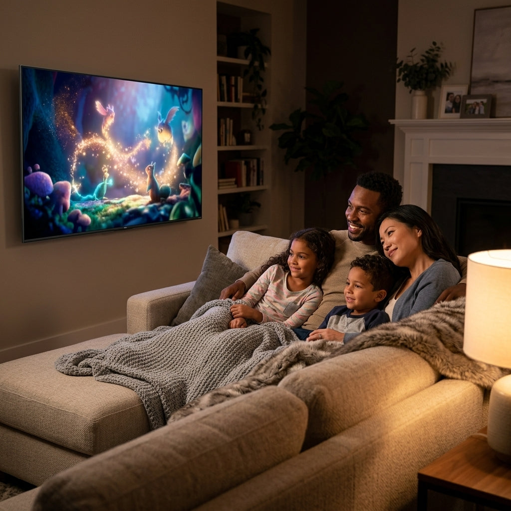 Samsung 70-inch U8000H Crystal UHD 4K Smart TV - family movie night on the couch