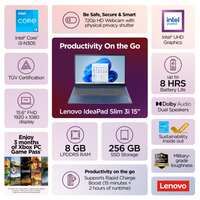Lenovo IdeaPad Slim 3i 15.6" — Intel Core i3-N305, 8GB RAM, 256GB SSD - 2