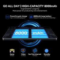 T80 10.1" 2-in-1 Android 15 Tablet — 16GB RAM + 256GB, Keyboard & Stylus