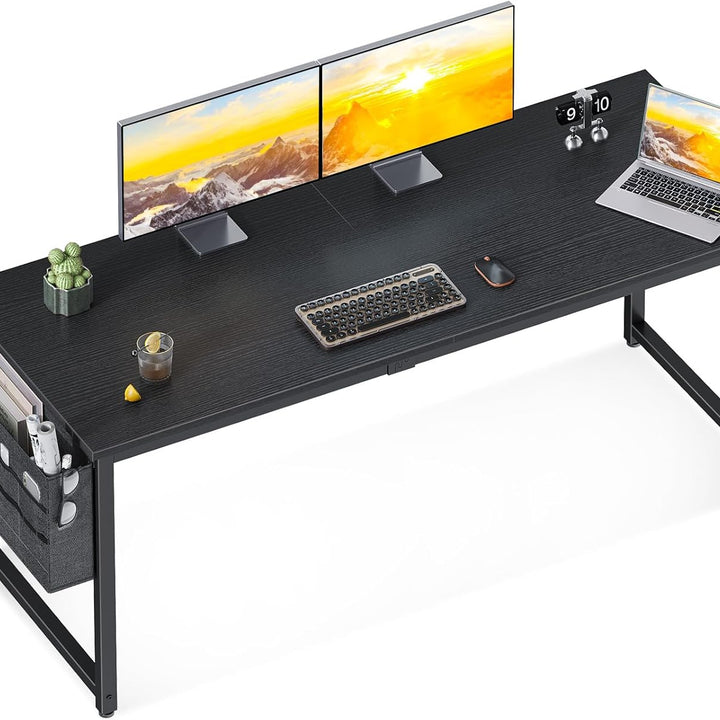 Computer Desk Large Office Desk, 63 Inch Gaming Desk with Storage, Modern PC Desk Work Table with Headphone Hook for Home Office, Black