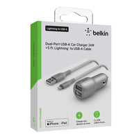 Belkin 24W Dual USB Car Charger with Lightning Cable