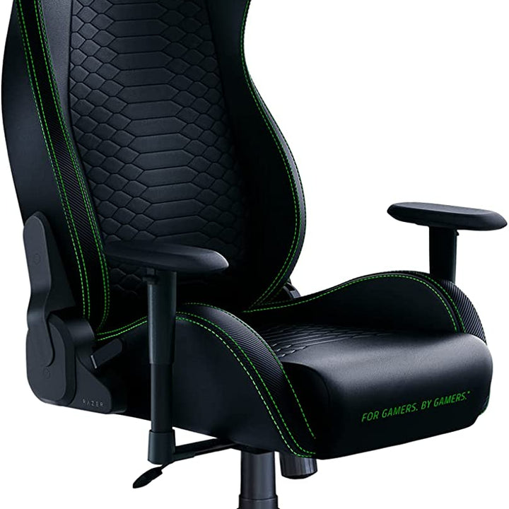 Iskur X Ergonomic Gaming Chair Black/Green - Leather Upholstered Adjustable Armrests High-Density Foam Cushions