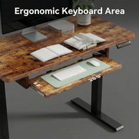 CHITOOMA Electric Standing Desk with Keyboard Tray, Vintage Brown