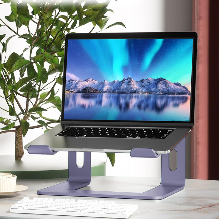 Laptop Stand, Aluminum Computer Riser, Ergonomic Laptops Elevator for Desk, Metal Holder Compatible with 10 to 15.6 Inches Notebook Computer, Purple