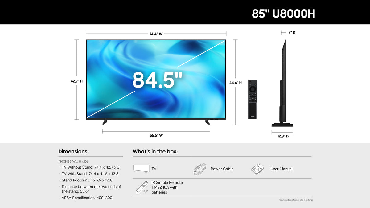 Samsung 85-inch U8000H Crystal UHD 4K Smart TV 2026 — angle 3