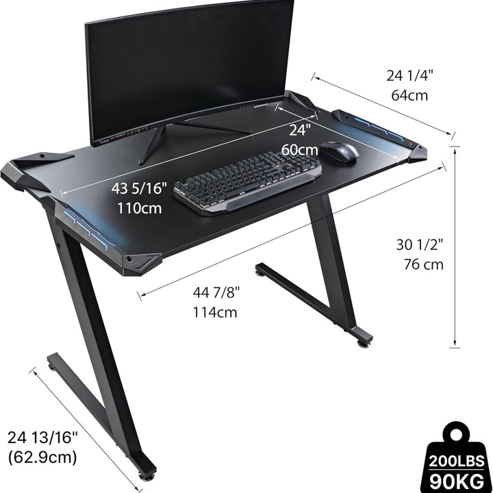 Gaming Desk with LED Lights Home Office Desk Gamer RGB Desk, Small Computer Desks, Z1S-V4 Gaming Computer Desk, Black