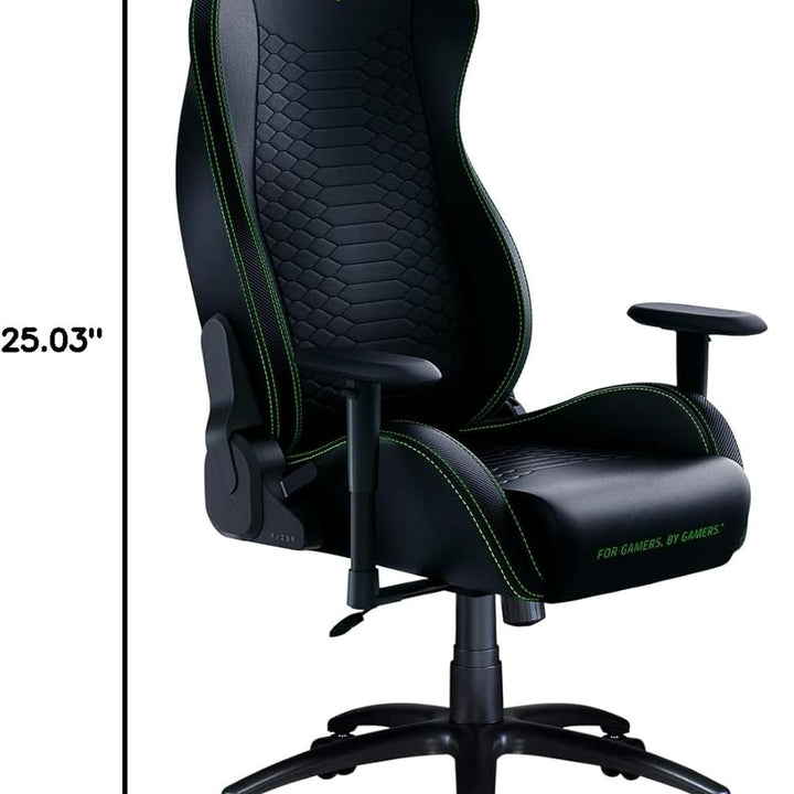 Iskur X Ergonomic Gaming Chair Black/Green - Leather Upholstered Adjustable Armrests High-Density Foam Cushions