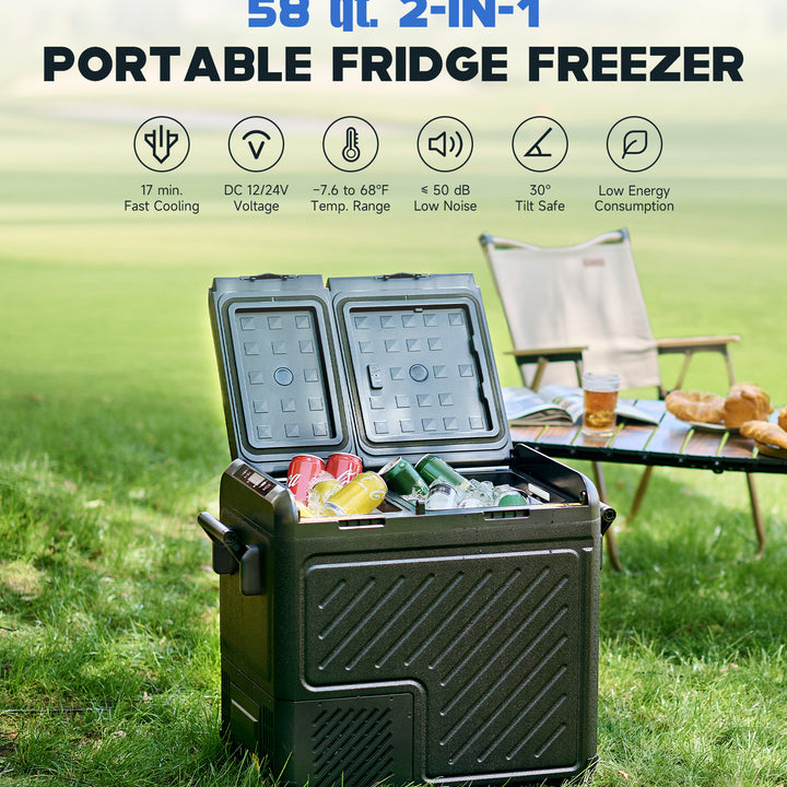 58 Qt Dual Zone Car Fridge Freezer Portable RV Refrigerator DC & AC Power