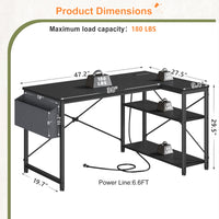 EnHomee L-Shaped Desk with Charging Station and Storage Shelves