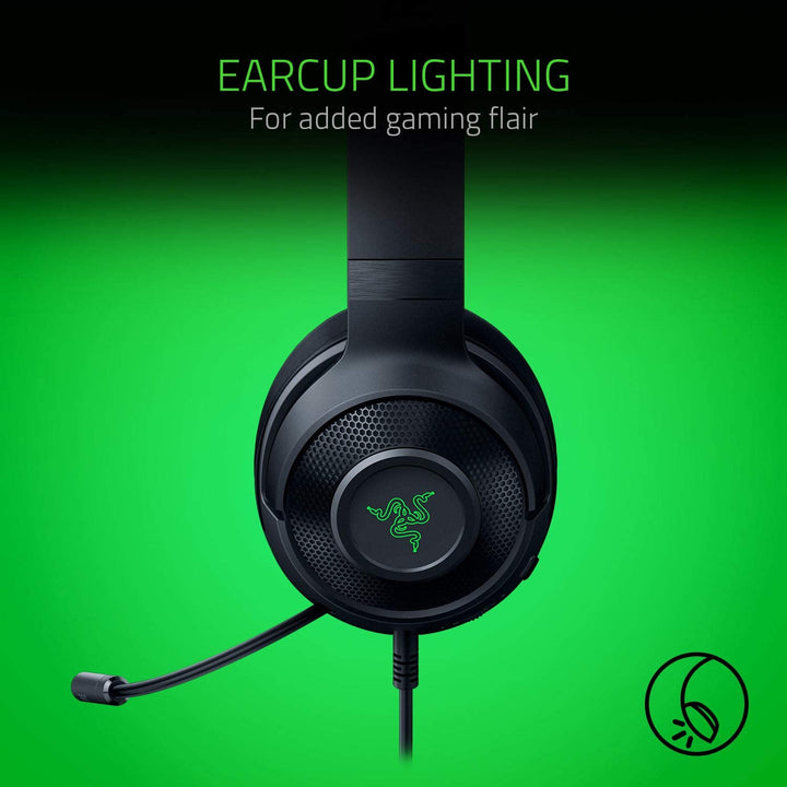 Kraken X USB Ultralight Gaming Headset: 7.1 Surround Sound - Lightweight Frame - Green Logo Lighting - Integrated Audio Controls - Bendable Cardioid Microphone - for PC - Classic Black