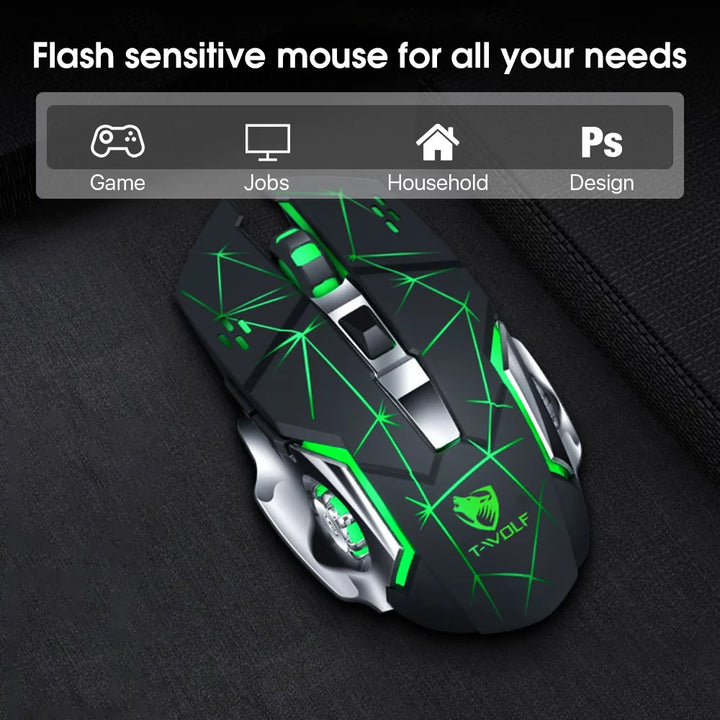 Wireless Gaming Mouse with Buttons on Side Rechargeable Computer Mice with Light