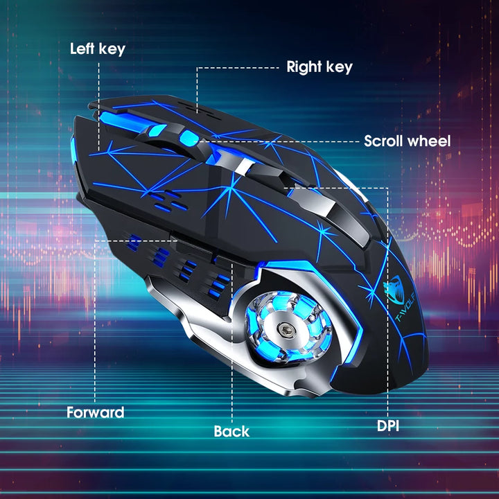 Wireless Gaming Mouse with Buttons on Side Rechargeable Computer Mice with Light