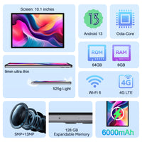 VEATOOL 10.1" Tablet - 6GB+64GB, Drop-Proof
