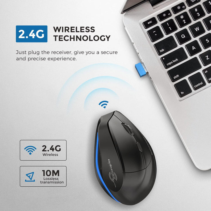 Rechargeable Ergonomic Mouse, 2.4G Wireless Vertical Mouse-Reduce Wrist Pain, 3 Adjustable DPI 2400/1600/1000, 6 Button, LED Wireless Mouse for Laptop, Computer, Desktop, Windows, Mac OS