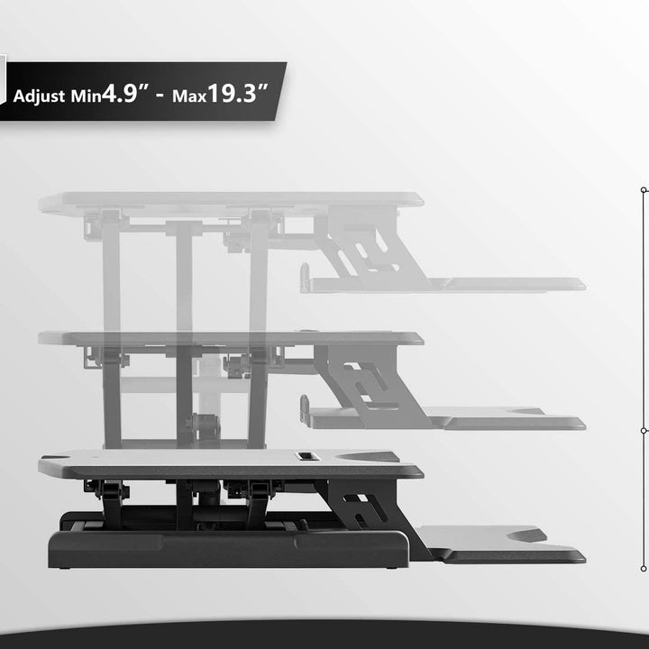 Standing Desk with Height Adjustable 42 Inches Standing Desk Converter Stand up Riser Tabletop Workstation Fits Dual Monitor Black