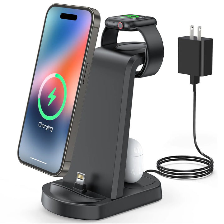 Charging Station for Apple Multiple Devices, 3 in 1 Fast Charging Dock Stand for Iphone 14 Pro Max/13/12/11/X/8 plus and Airpods 1/2/3/Pro, Wireless Charger for Apple Watch Ultra/8/7/6/Se/5/4/3/2