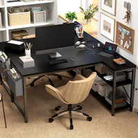 EnHomee L-Shaped Desk with Charging Station and Storage Shelves