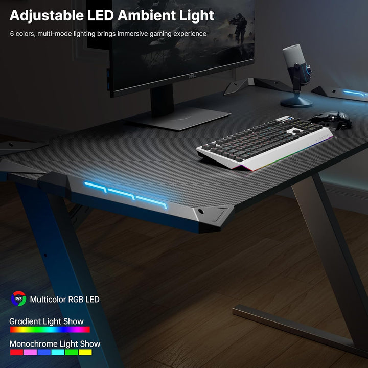 Gaming Desk with LED Lights Home Office Desk Gamer RGB Desk, Small Computer Desks, Z1S-V4 Gaming Computer Desk, Black