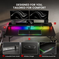 GTRACING T-Shape Gaming Desk with RGB LED and Wireless Charging