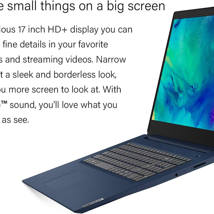 Ideapad 3 Laptop, 17.3" HD+, Intel Core I5-1035G1 Processor, HDMI, Bluetooth, Wi-Fi, Webcam, Online Class, Zoom, Windows 10, Abyss Blue, KKE Bundle (20GB RAM | 1TB SSD)