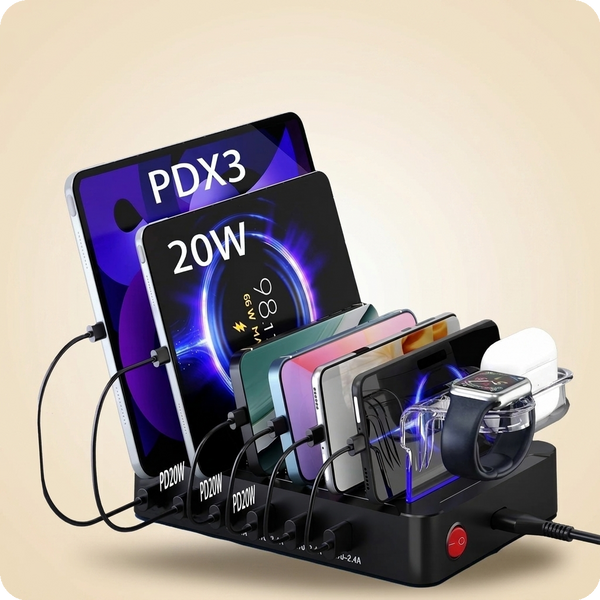 Amicable 96W 6-Port Charging Station with Cables