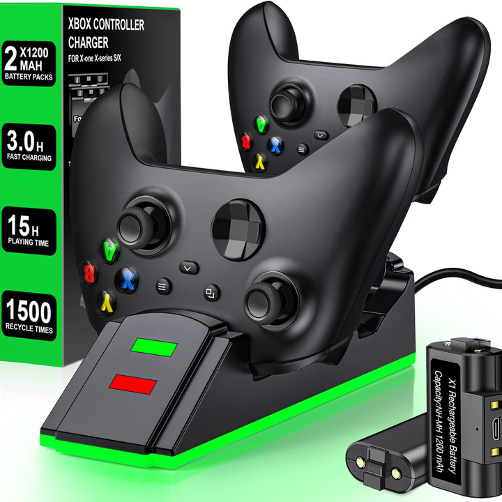 Wireless Charging Station Kit with 2 X 1200Mah(3600Mwh)Rechargeable Battery Pack for Xbox Series X|S/Xbox One/Xbox One S/X/Elite, Black, S06