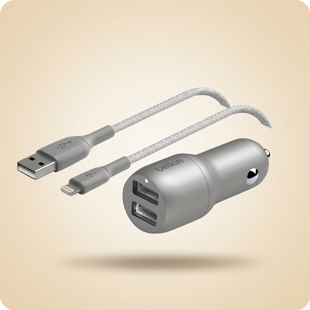 Belkin 24W Dual USB Car Charger with Lightning Cable