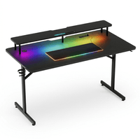 GTRACING Escritorio Gamer en T con LED RGB y Carga Inalámbrica - Negro