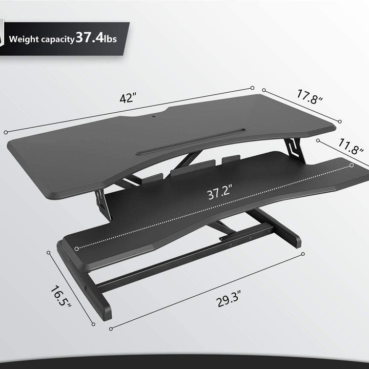 Standing Desk with Height Adjustable 42 Inches Standing Desk Converter Stand up Riser Tabletop Workstation Fits Dual Monitor Black