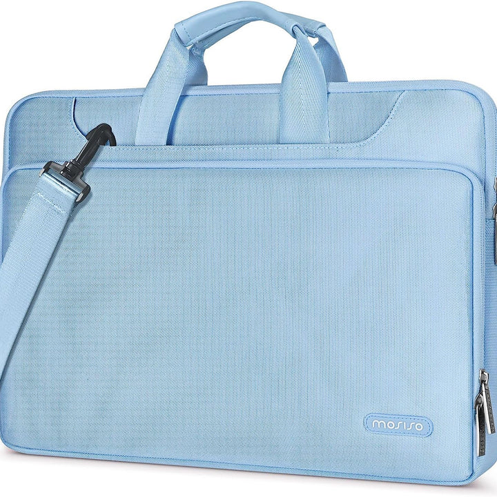 360 Protective Laptop Shoulder Bag Compatible with Macbook Air 15 Inch M2 A2941 2023/Pro 16 Inch M3 M2 M1 2023-2019, 15-15.6 Inch Notebook,Matching Color Sleeve with Belt, Airy Blue