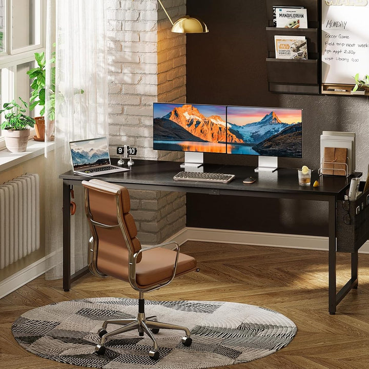 Computer Desk Large Office Desk, 63 Inch Gaming Desk with Storage, Modern PC Desk Work Table with Headphone Hook for Home Office, Black