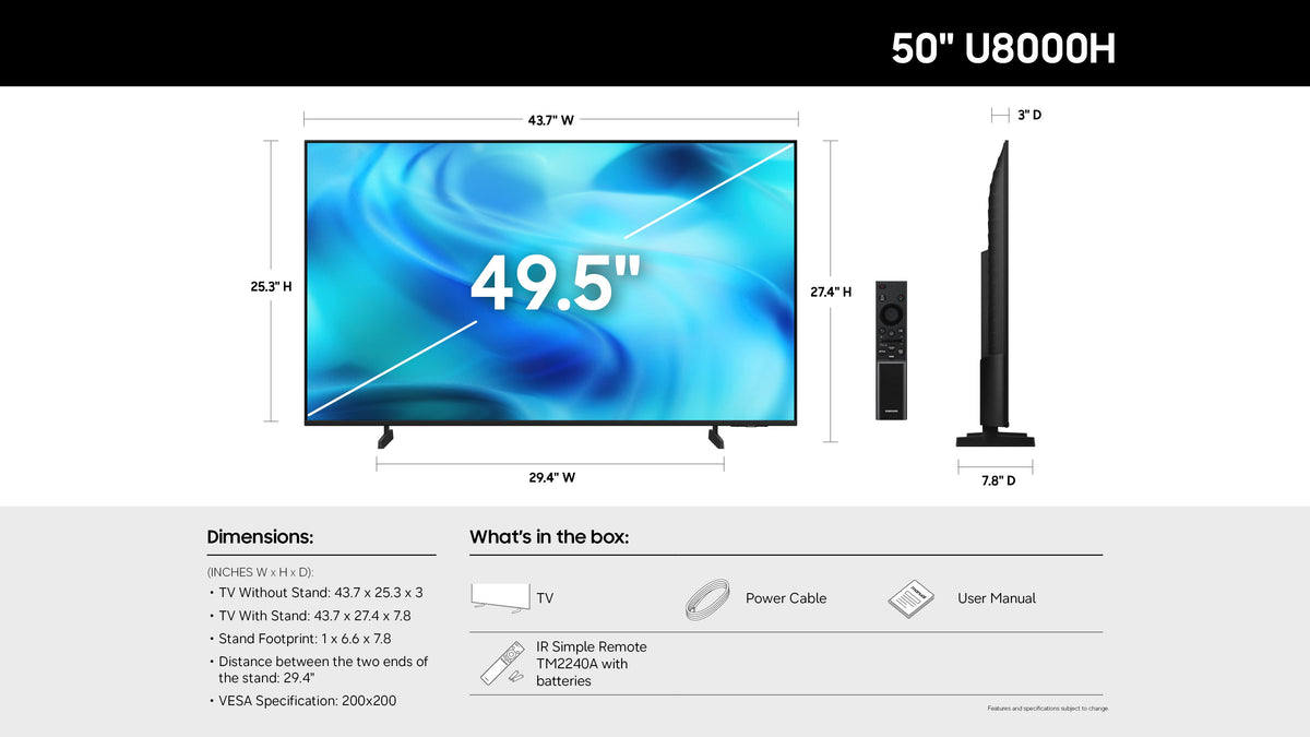 Samsung 50-inch U8000H Crystal UHD 4K Smart TV 2026 — angle 3