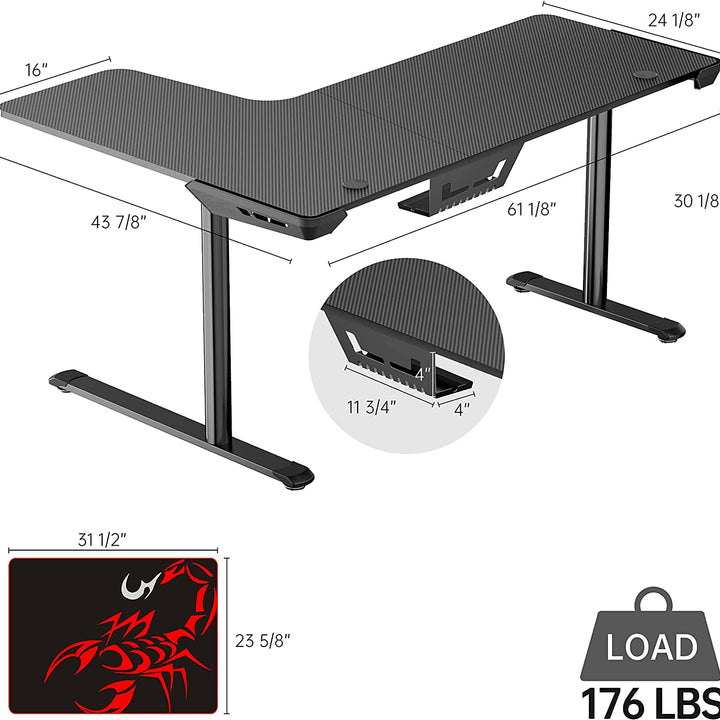 L Shaped Gaming Desk, 60 Inch L60 Home Office Corner PC Computer Gamer Table Large Writing Workstation Gifts W Mouse Pad Cable Management, Space Saving, Easy to Assemble, Right Black