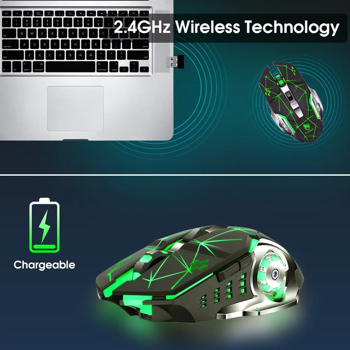 Wireless Gaming Mouse with Buttons on Side Rechargeable Computer Mice with Light