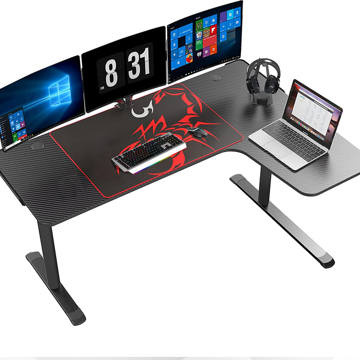 L Shaped Gaming Desk, 60 Inch L60 Home Office Corner PC Computer Gamer Table Large Writing Workstation Gifts W Mouse Pad Cable Management, Space Saving, Easy to Assemble, Right Black