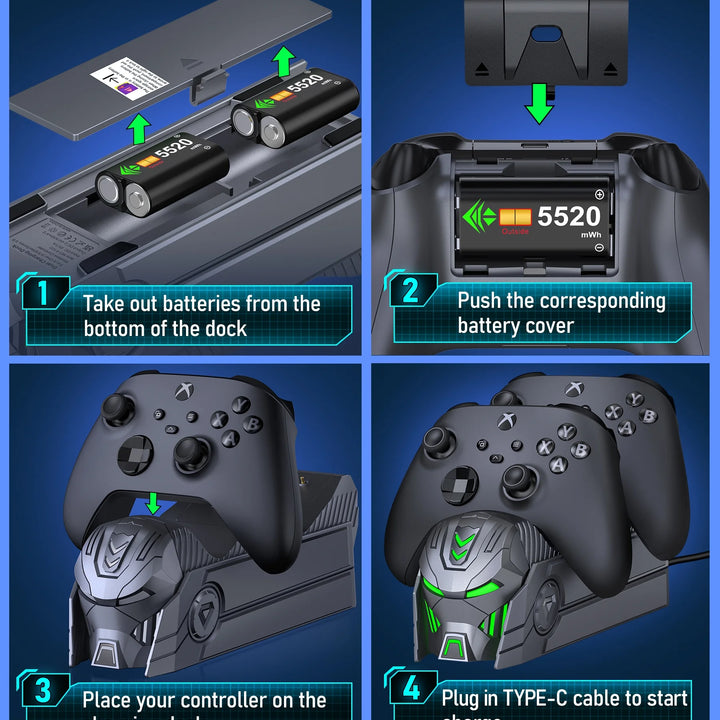 Xbox Controller Charger Station with 2 X 5520Mwh Rechargeable Batteries for Xbox One X/S/Elite