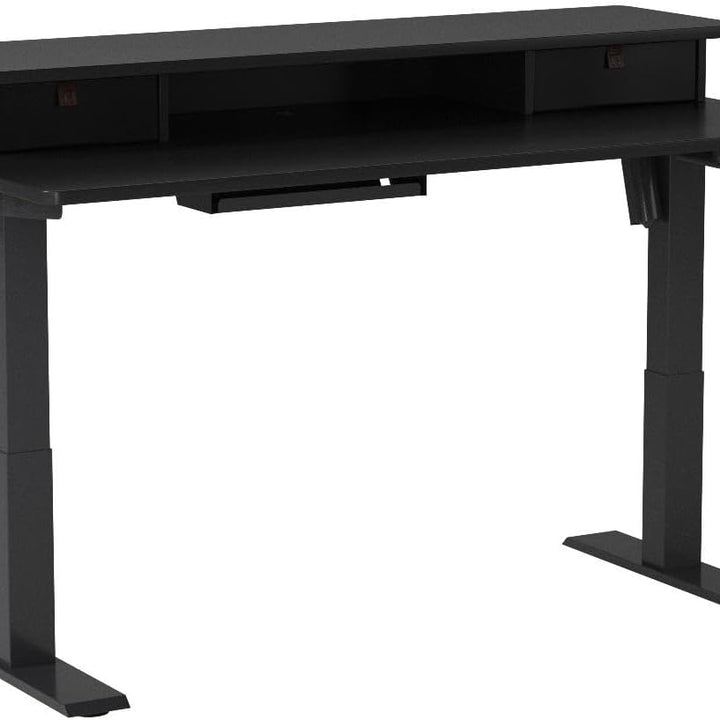 48 X 24 Inch Height Adjustable Electric Standing Desk with Double Drawer, Stand up Desk with Storage Shelf, Sit Stand Desk, Black