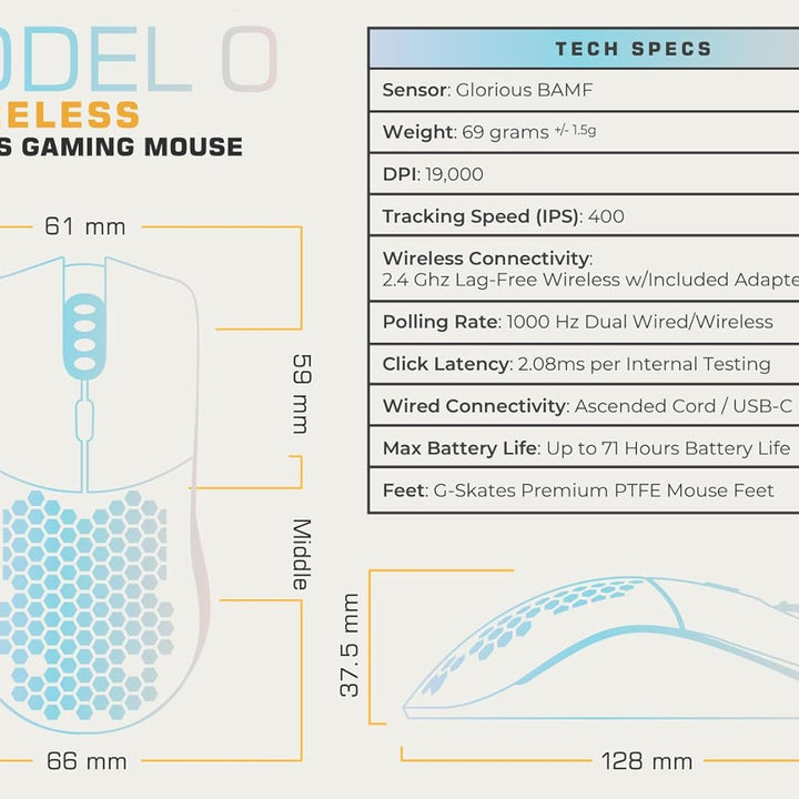 Model O Wireless Gaming Mouse - Superlight, 69G Honeycomb Design, RGB, Ambidextrous, Lag Free 2.4Ghz Wireless, up to 71 Hours Battery - Matte Black