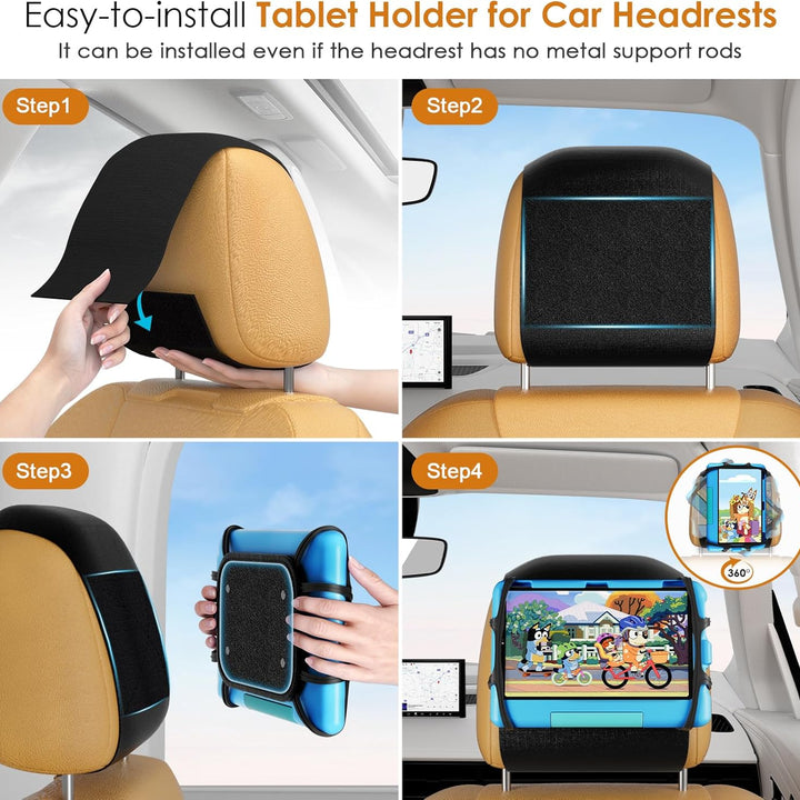 Car Headrest Mount Silicon Holder, Universal Tablet Holder in Back Seats, Car Mount Angle-Adjustable Car Headrest Holder Fits All 7-12.9 Inch Tablets/Game Machines (2 Pack)