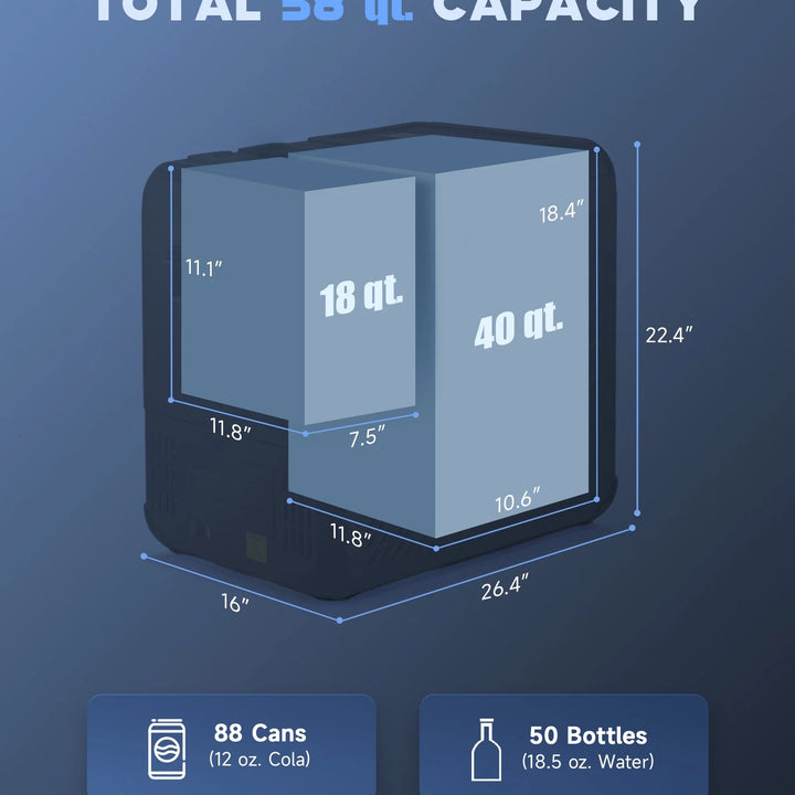 58 Qt Dual Zone Car Fridge Freezer Portable RV Refrigerator DC & AC Power