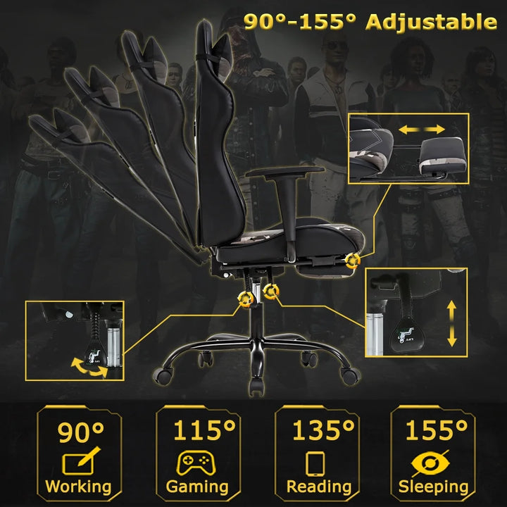 Adjustable & Ergonomic Swivel Gaming Chair, Camo