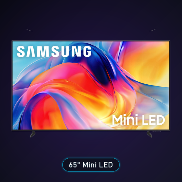 Samsung 65-inch M70HB Mini LED 4K Smart TV 2026 premium rectangular hero on dark gradient